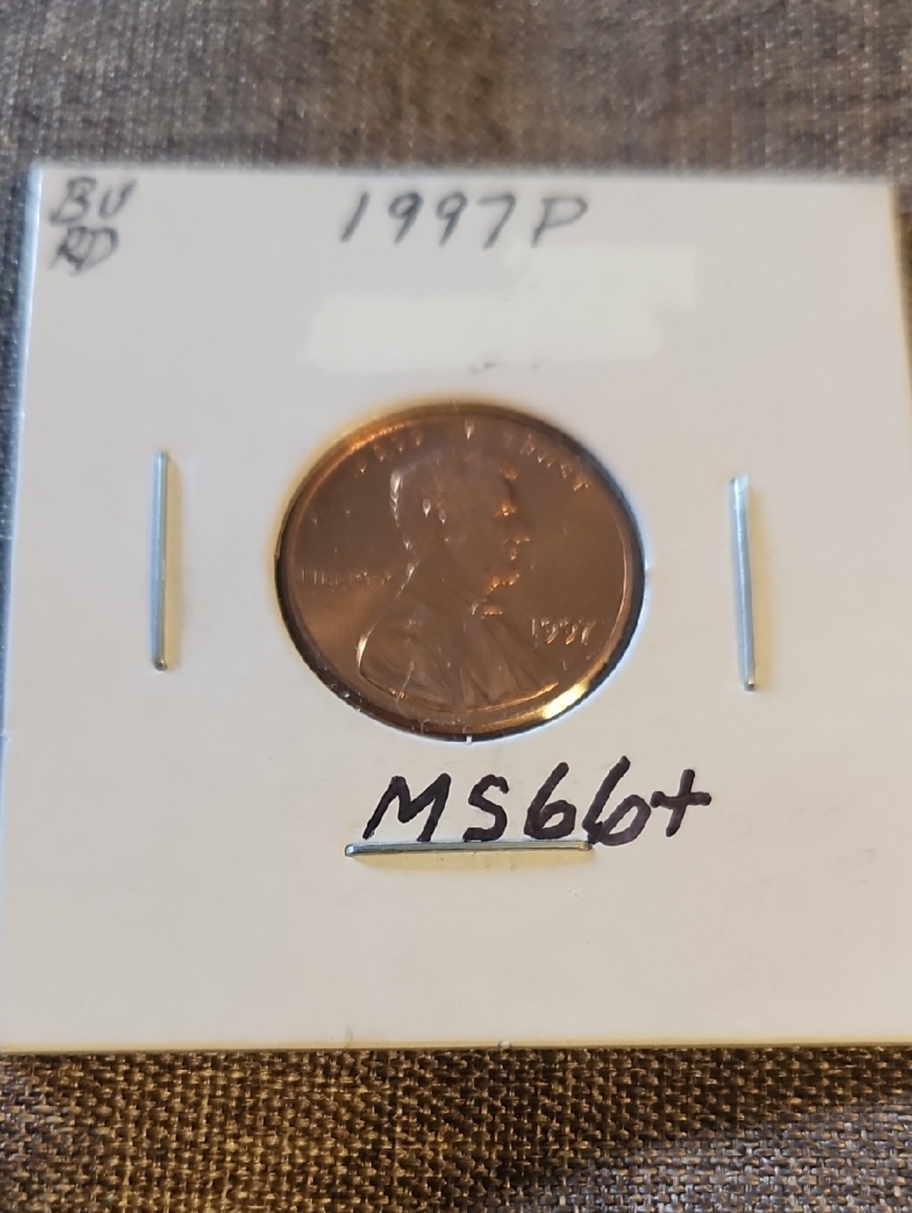 1997 Lincoln Cent in Card Holder - Copper Tone